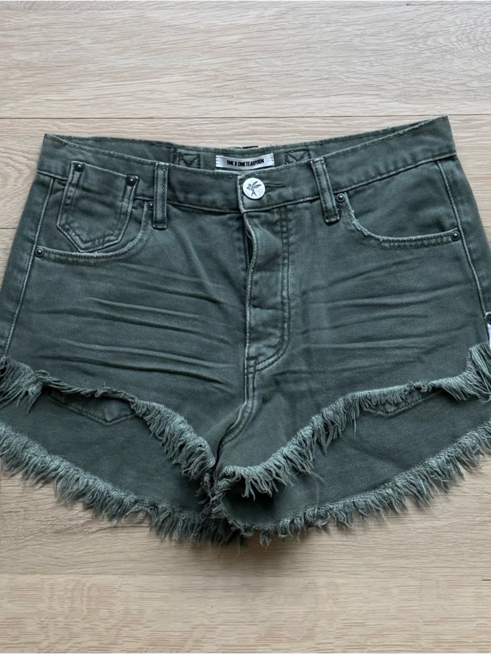One Teaspoon Olive cutoff denim shorts